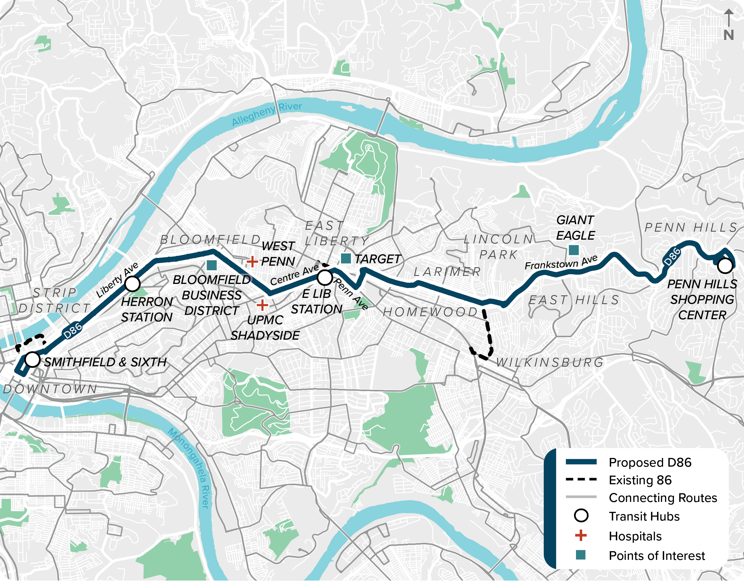 Proposed (D86): Map of proposed modified D86 route