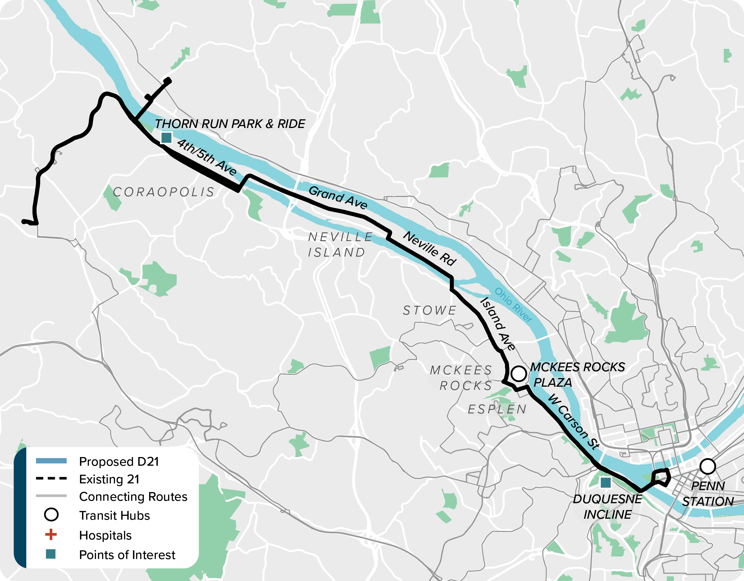 Existing (21): Map of current route 21