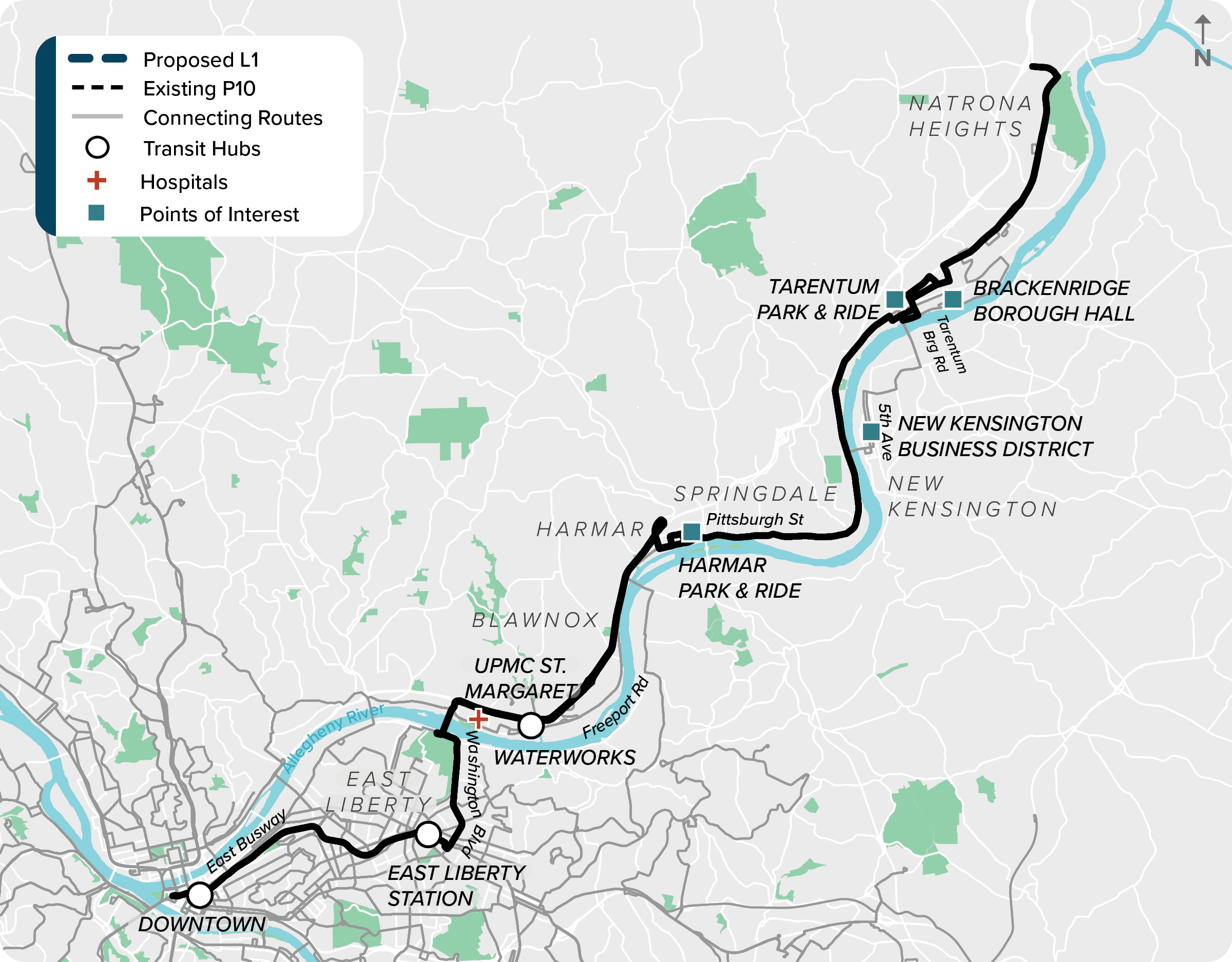 Existing (P10): Map of current route P10
