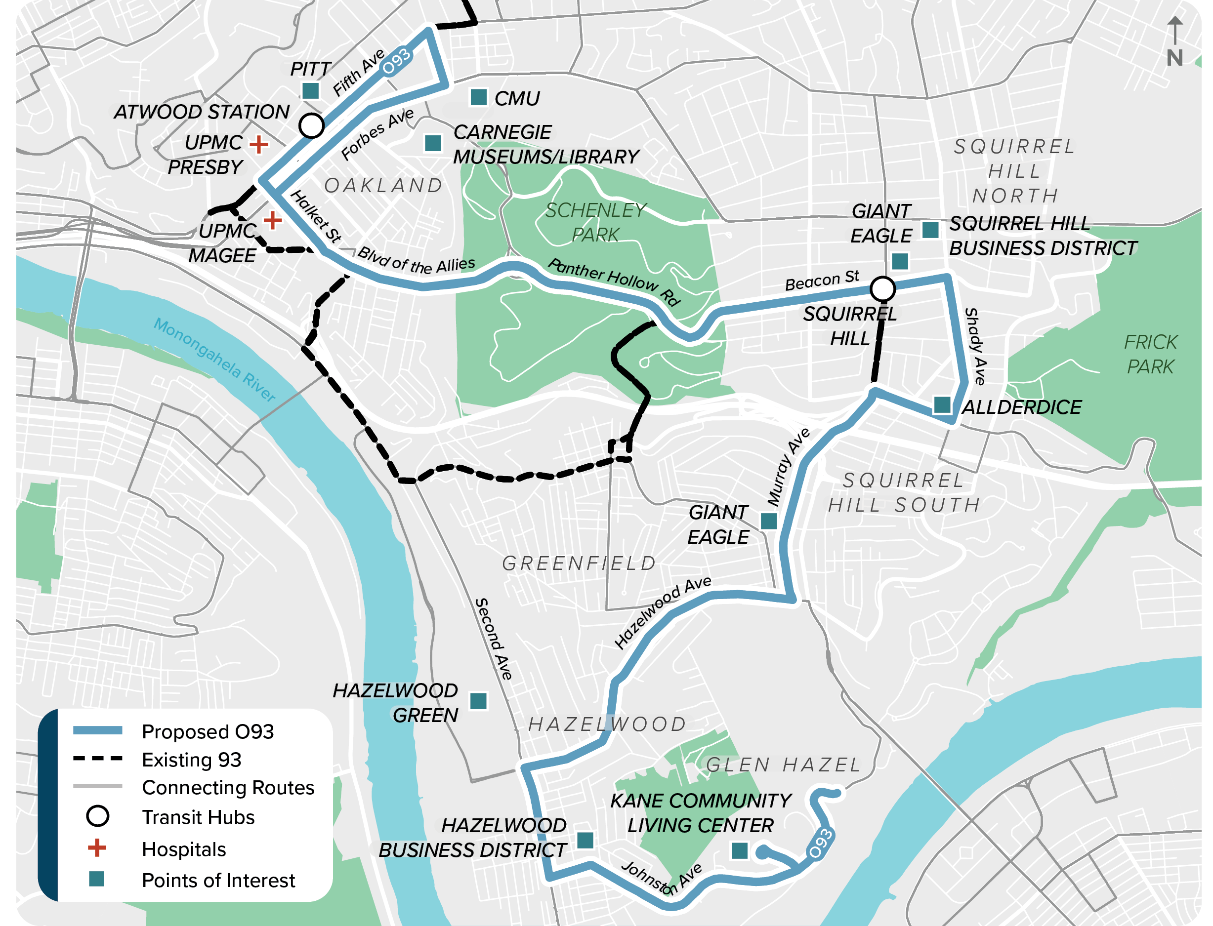 Proposed (O93): Map of proposed modified O93 route