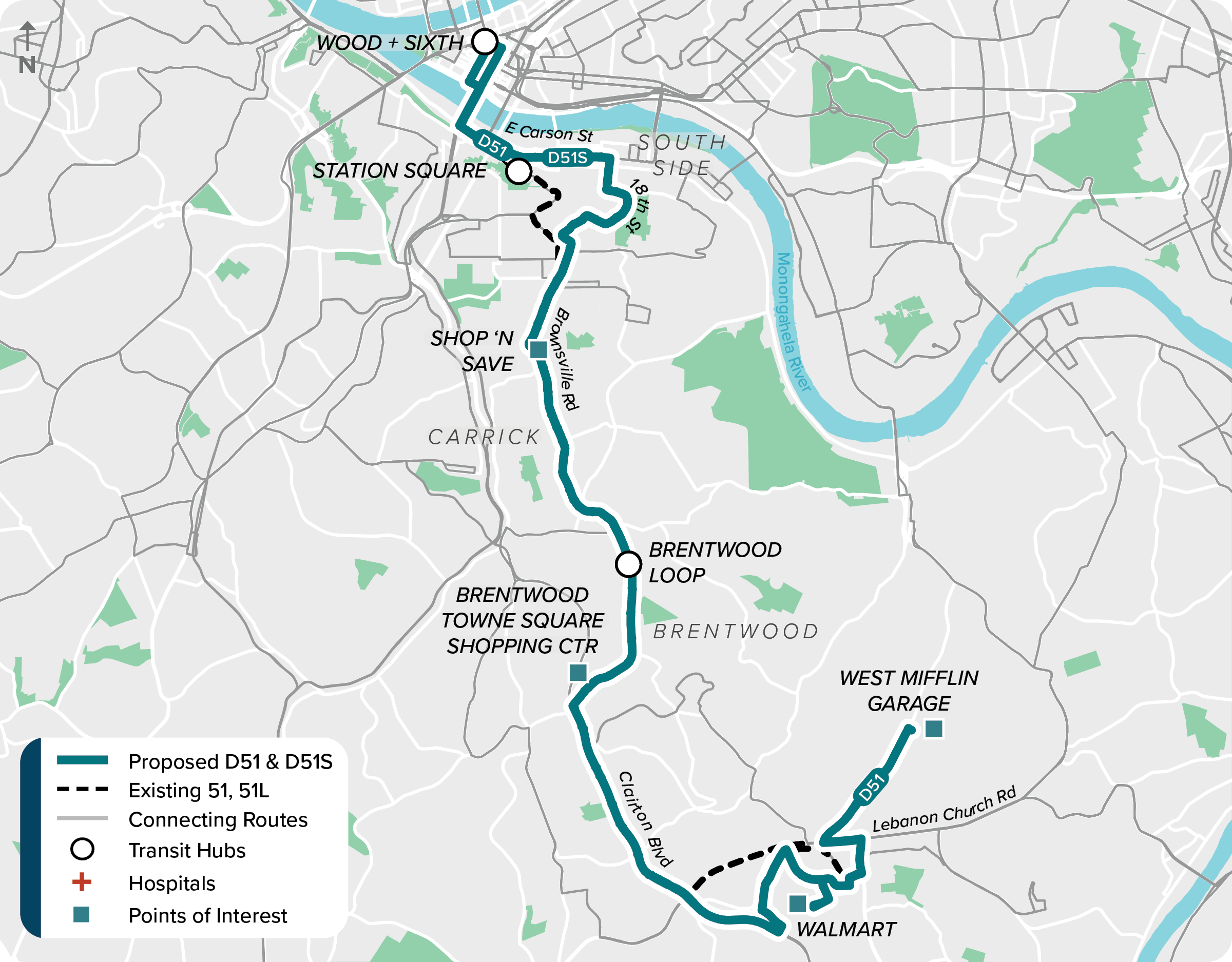 Proposed (D51): Map of proposed modified D51 route