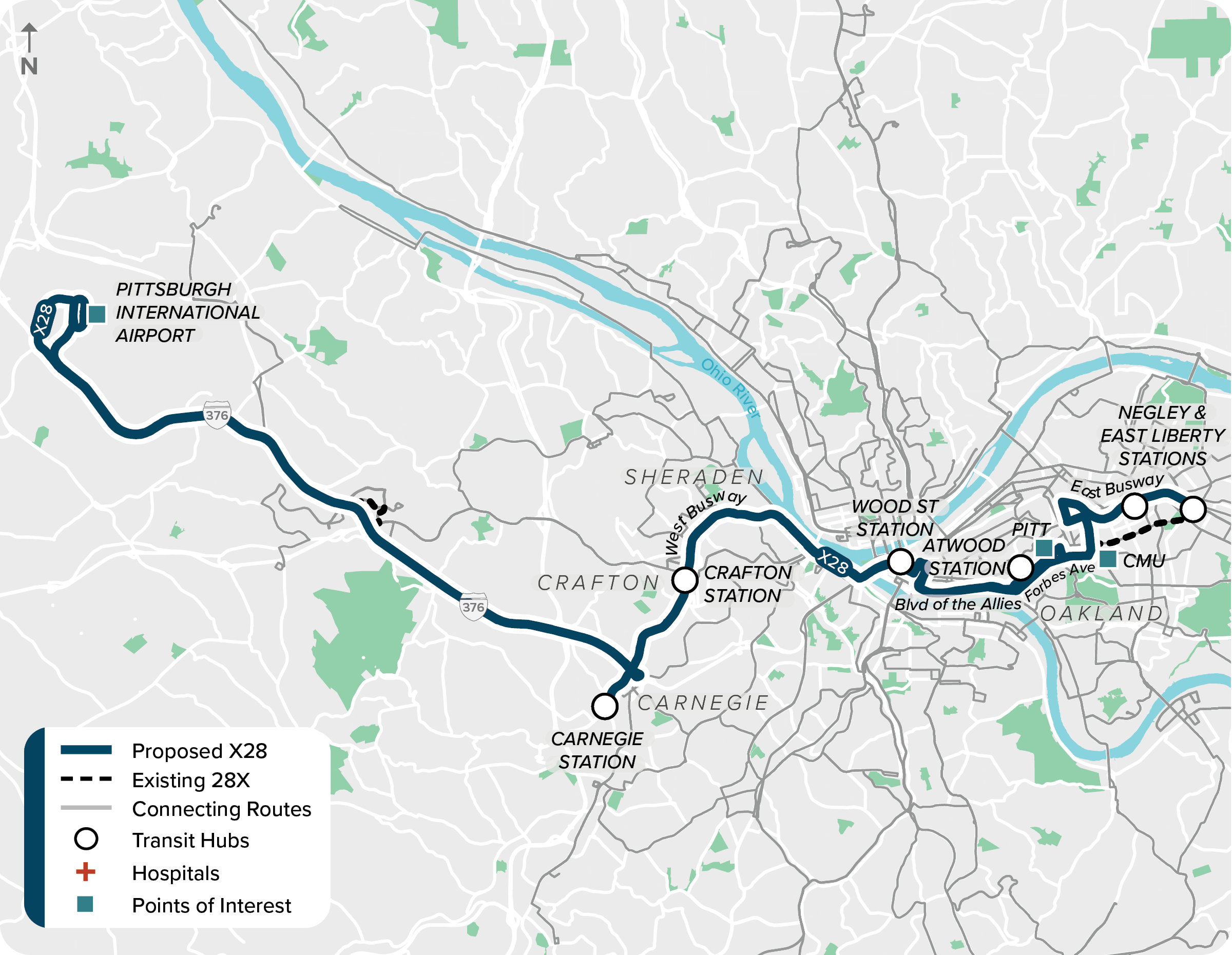 Proposed (X28): Map of proposed modified X28 route