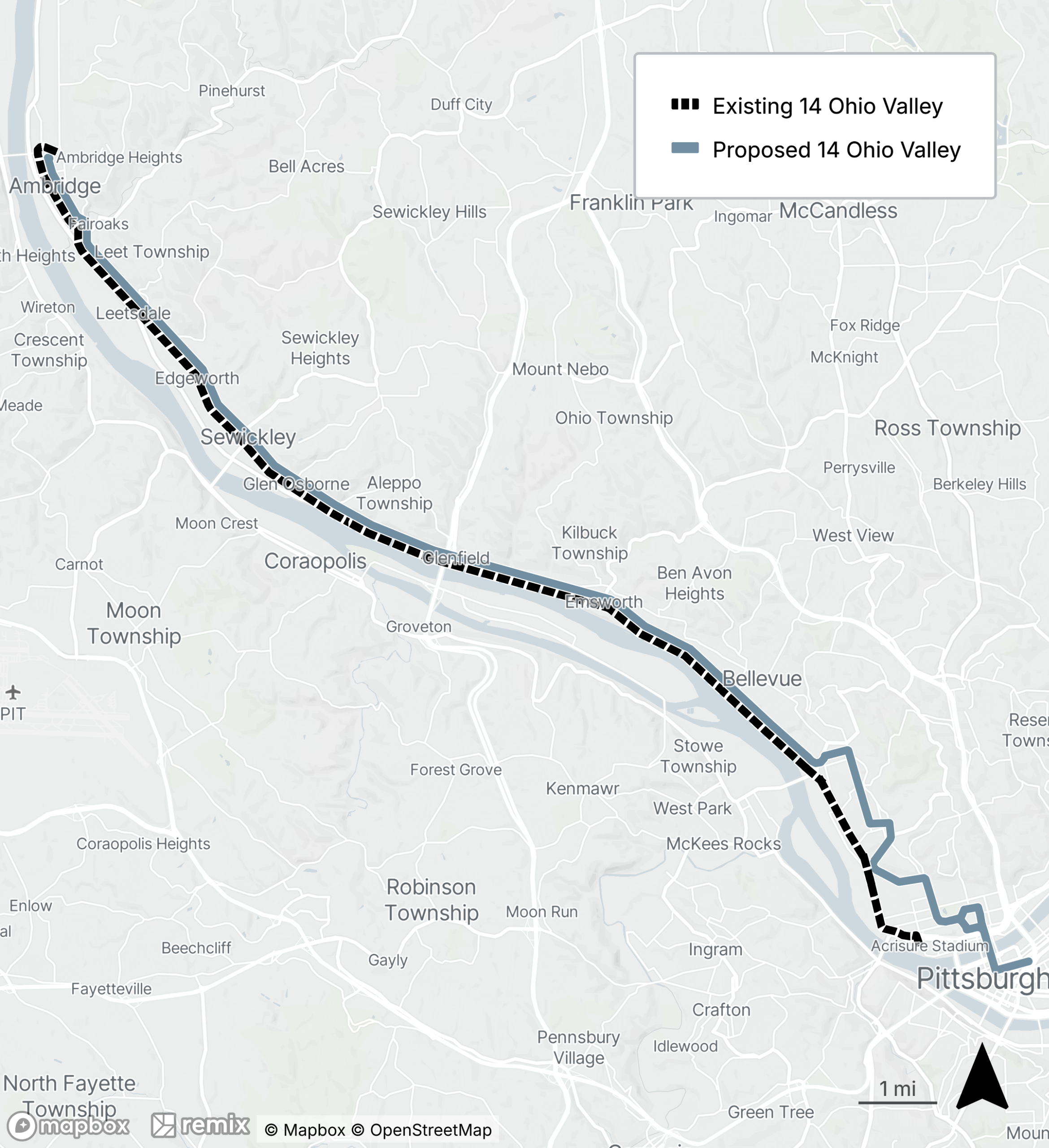 map of proposed bus line refresh route 14