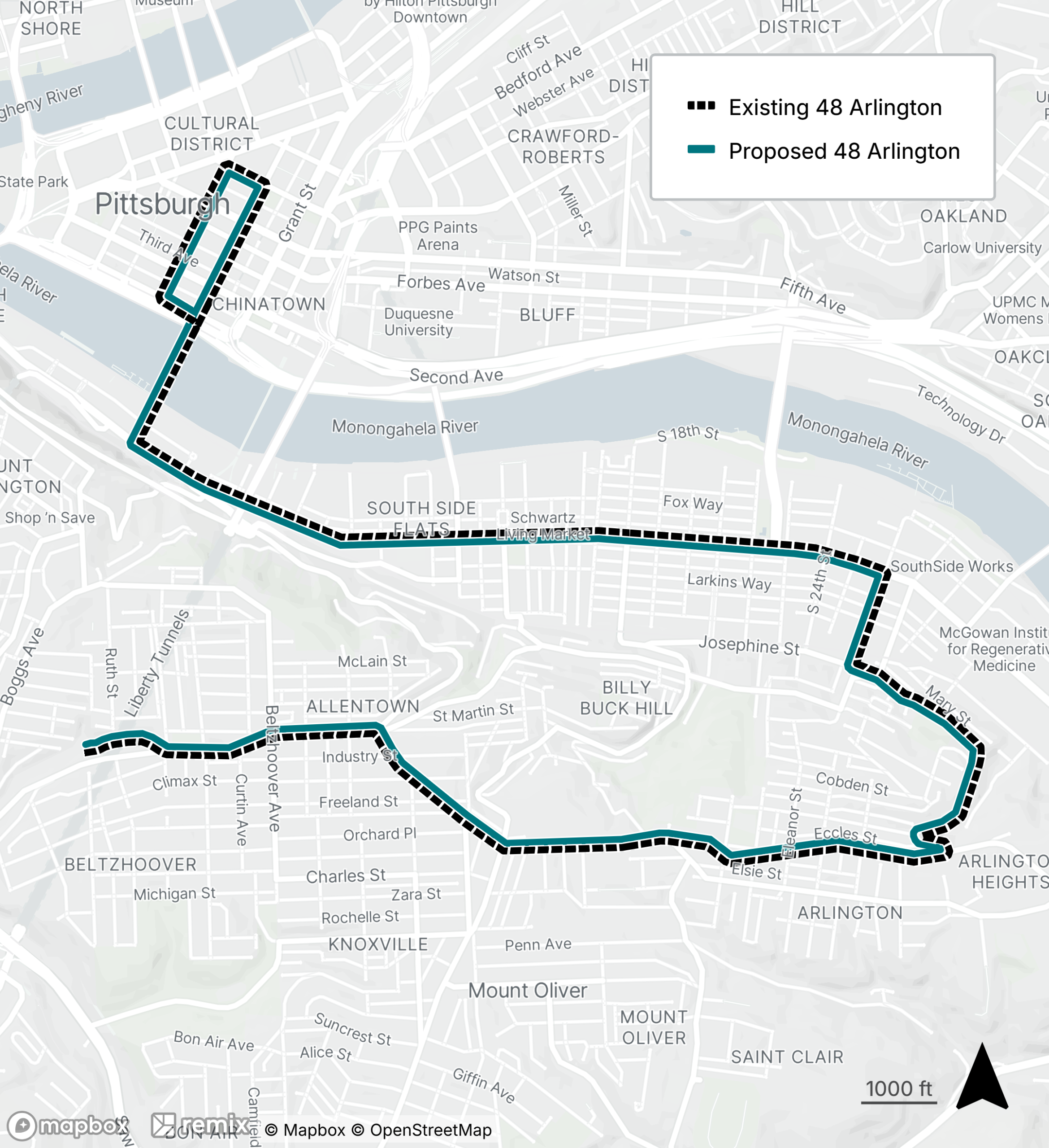 Map of the proposed bus line refresh route 48