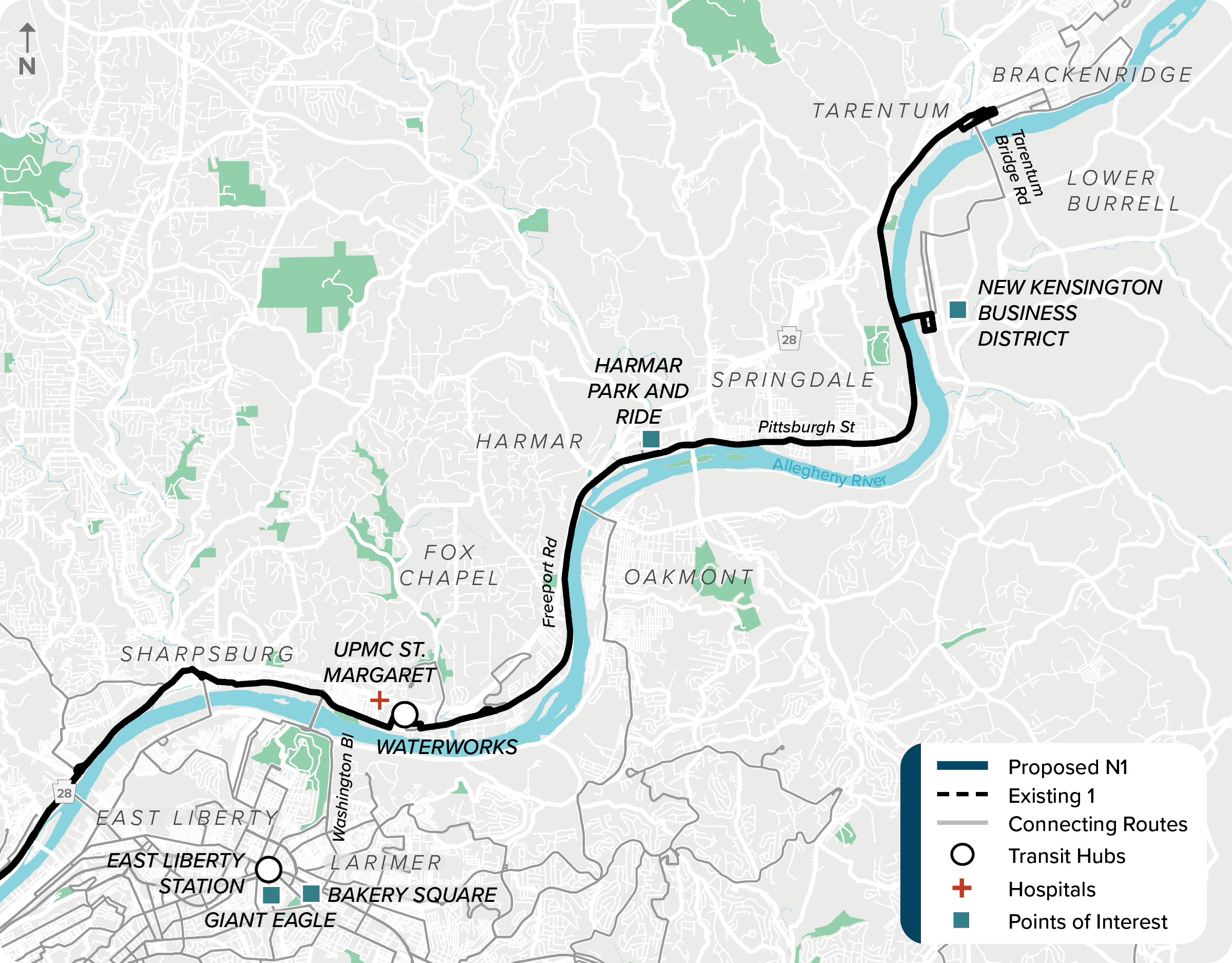 Existing (1): Map of current route 1
