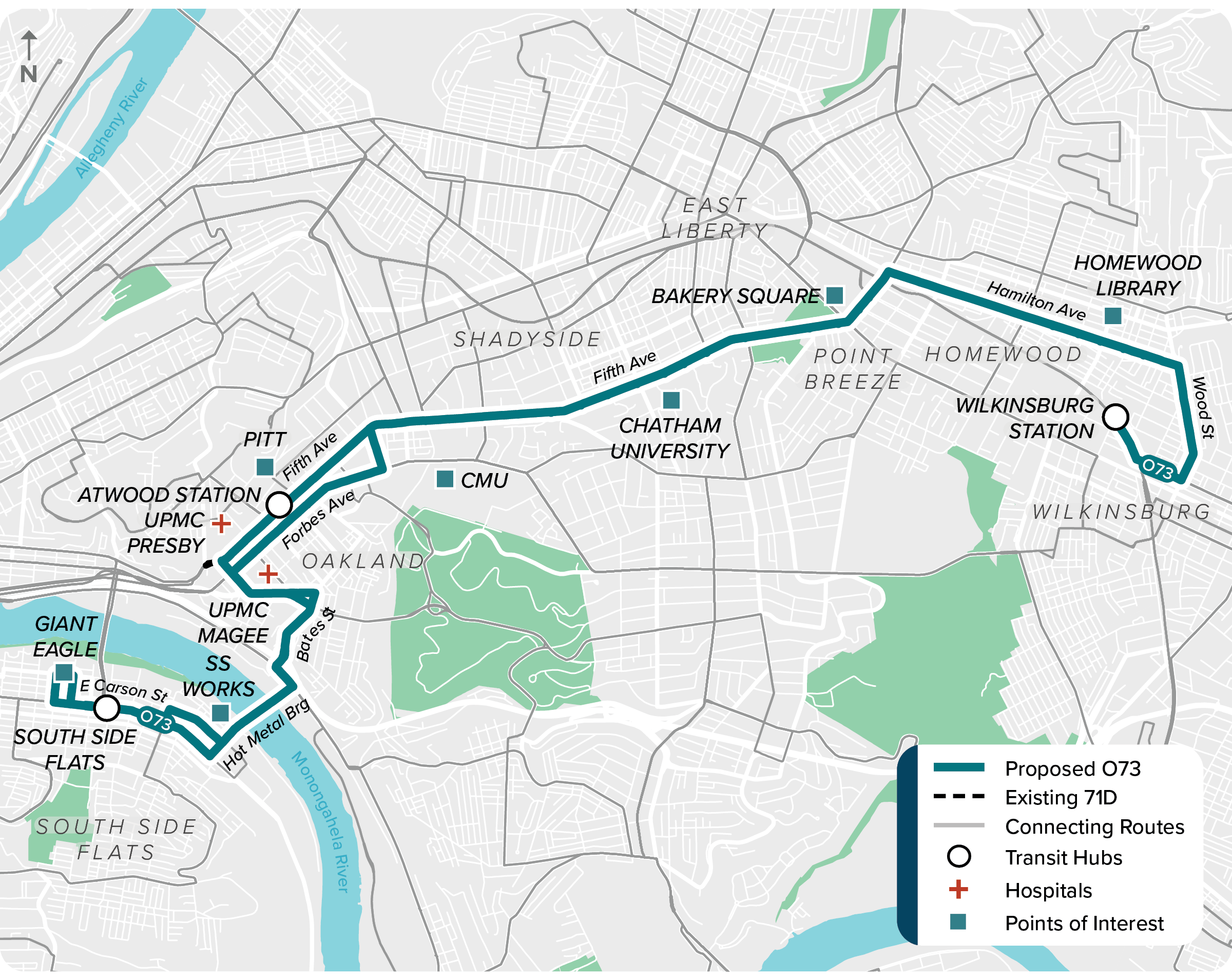 Proposed (O73): Map of proposed modified O73 route