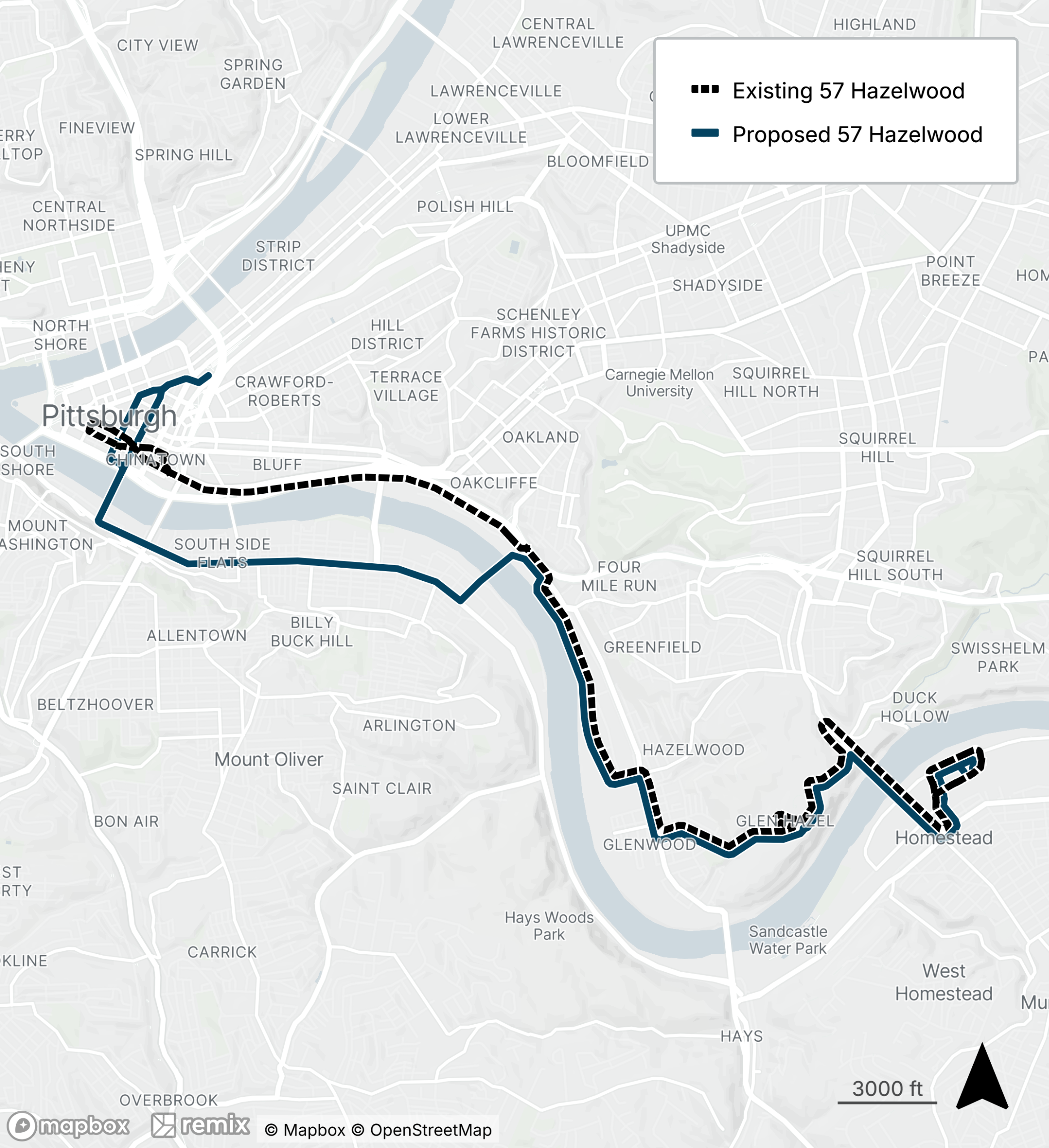 Map of the proposed bus line refresh route 57