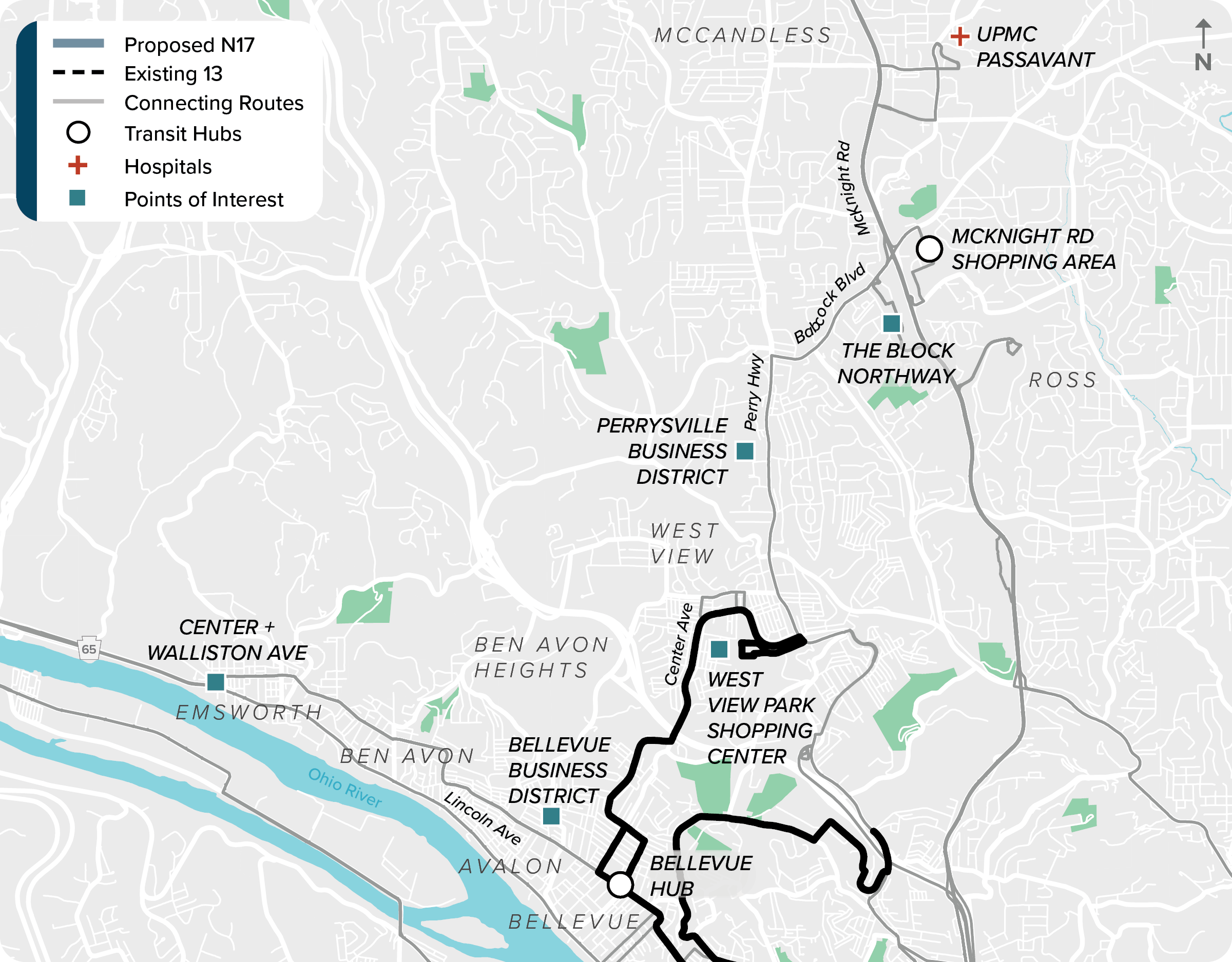 Existing (13): Map of current route 13
