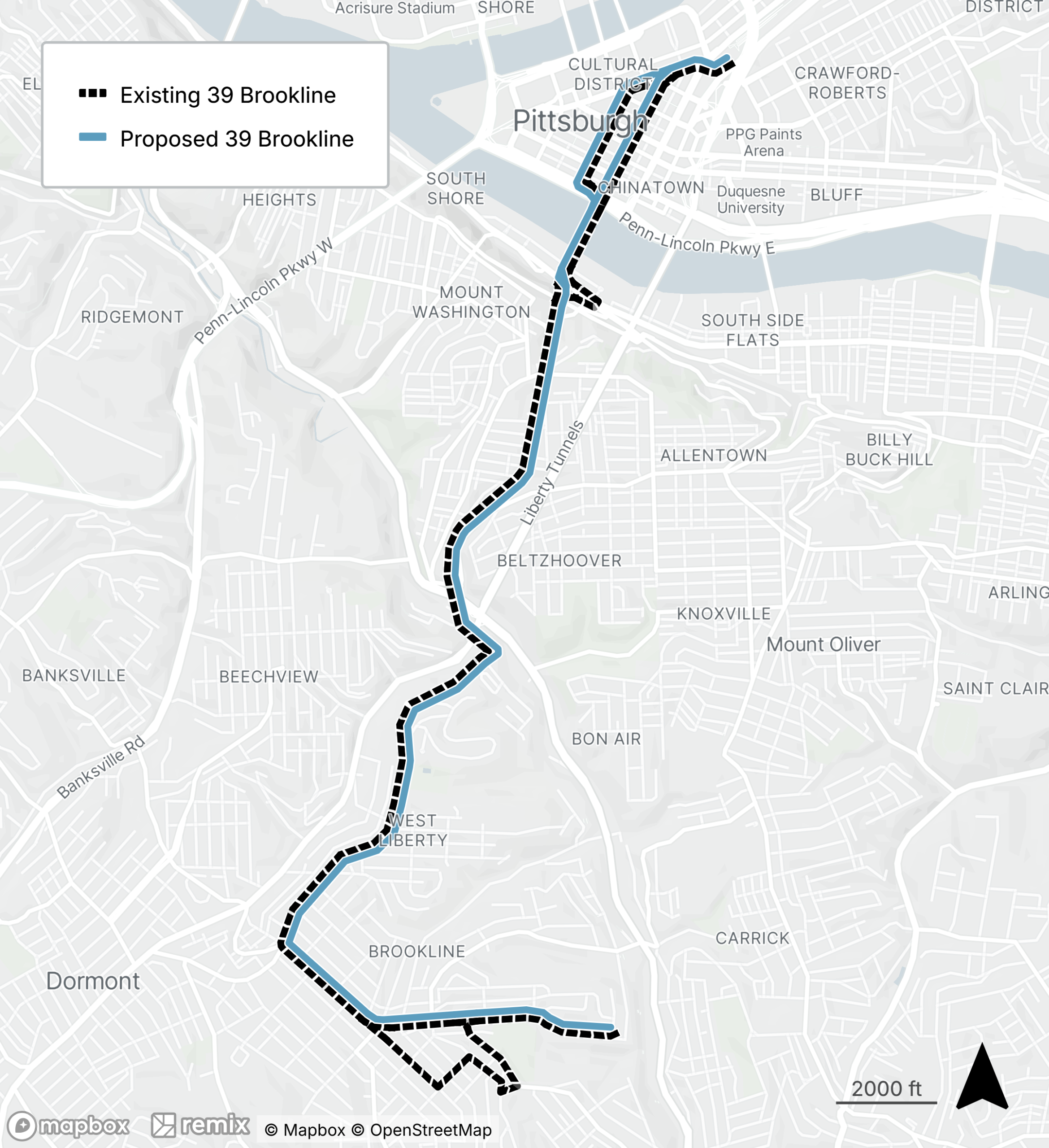 Map of the proposed bus line refresh route 39
