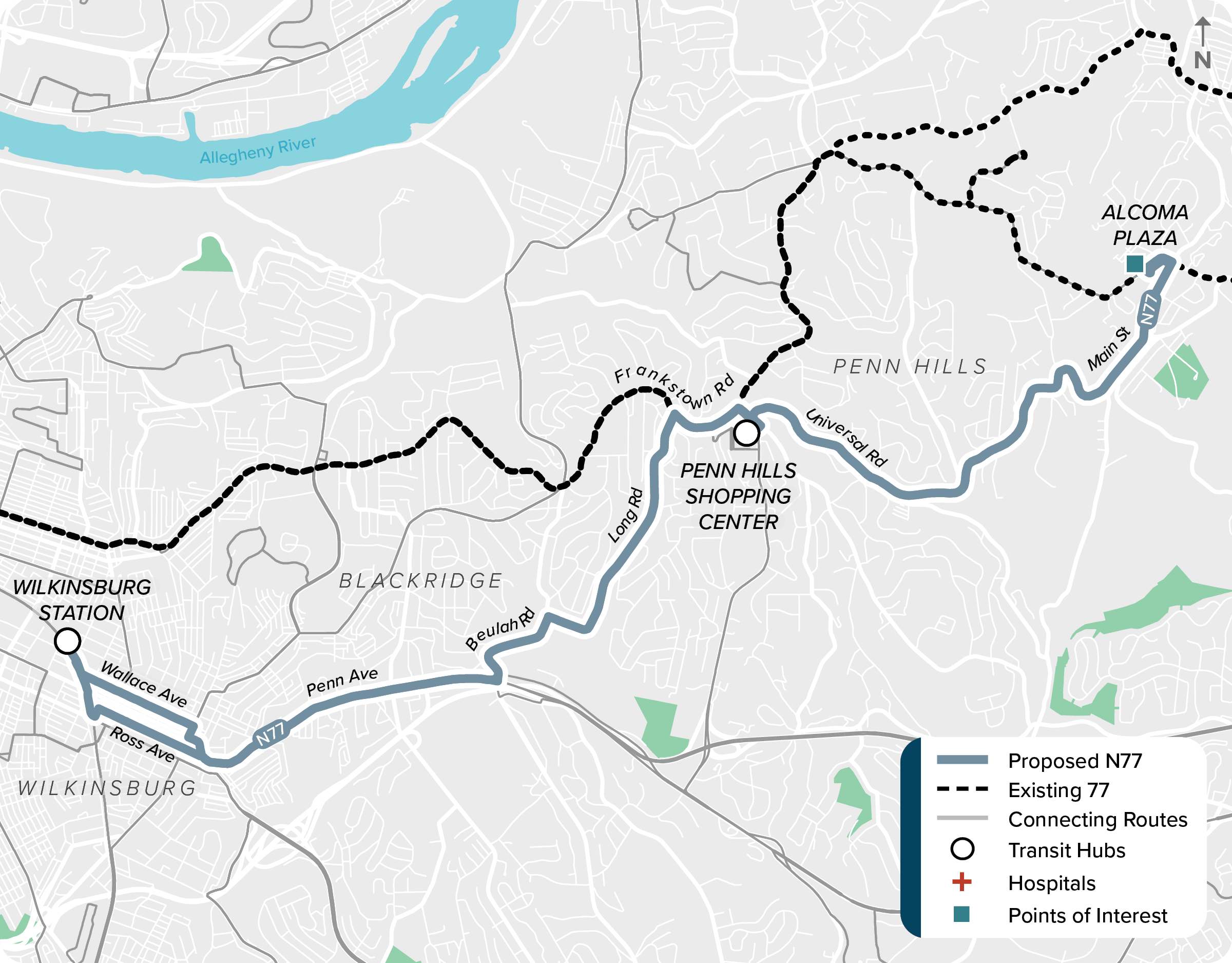 Proposed (N77): Map of proposed modified N77 route