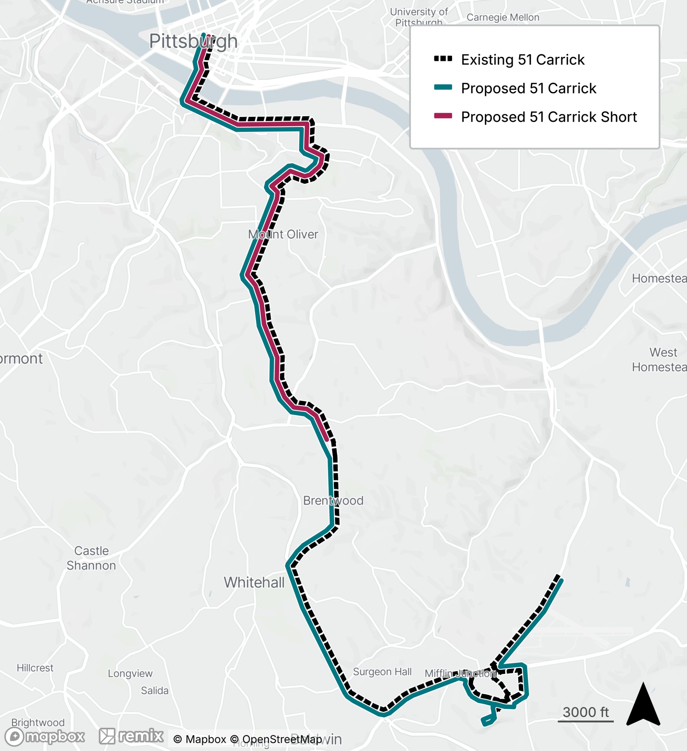 Map of the proposed bus line refresh route 51/S