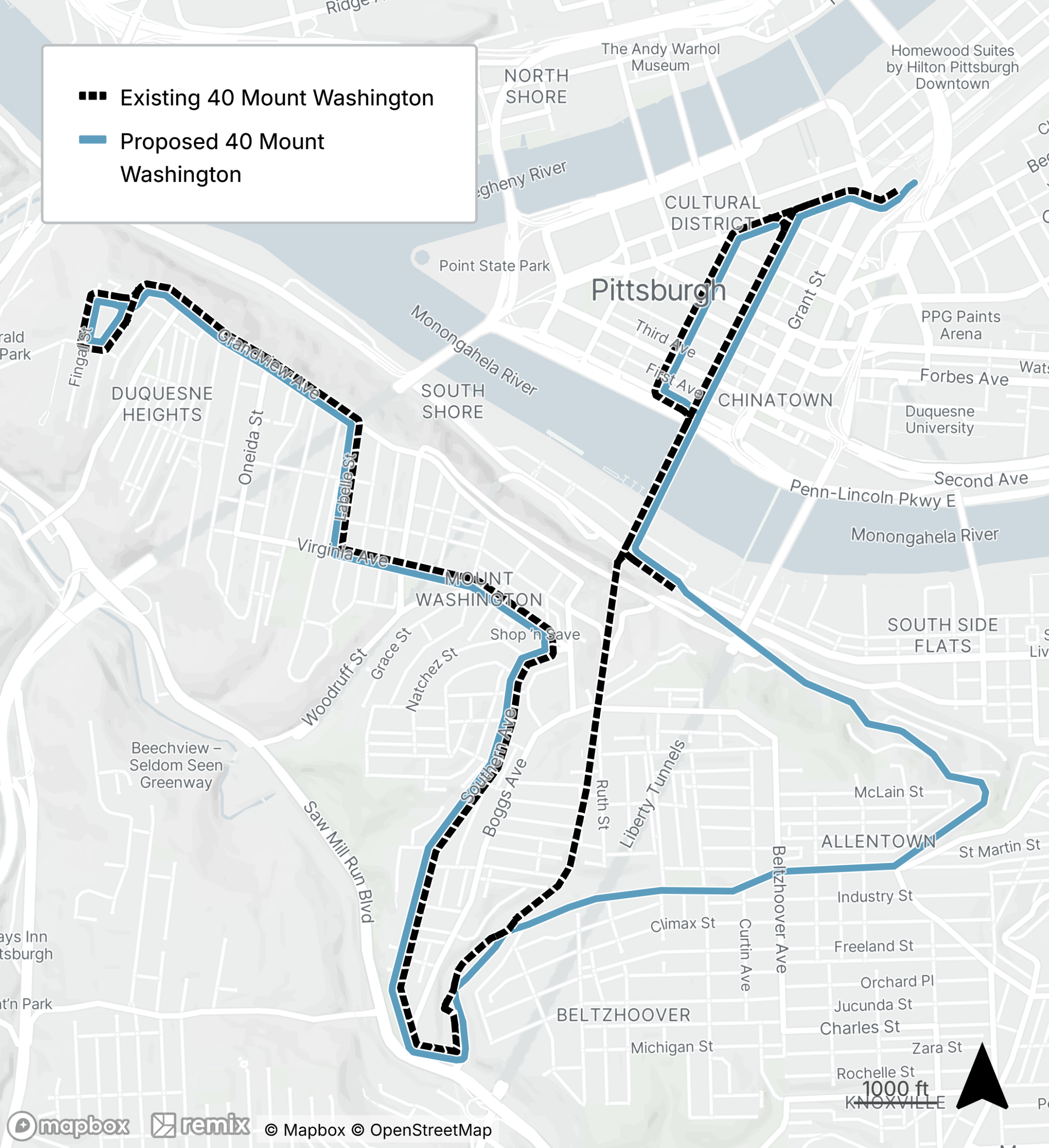 Map of the proposed bus line refresh route 40