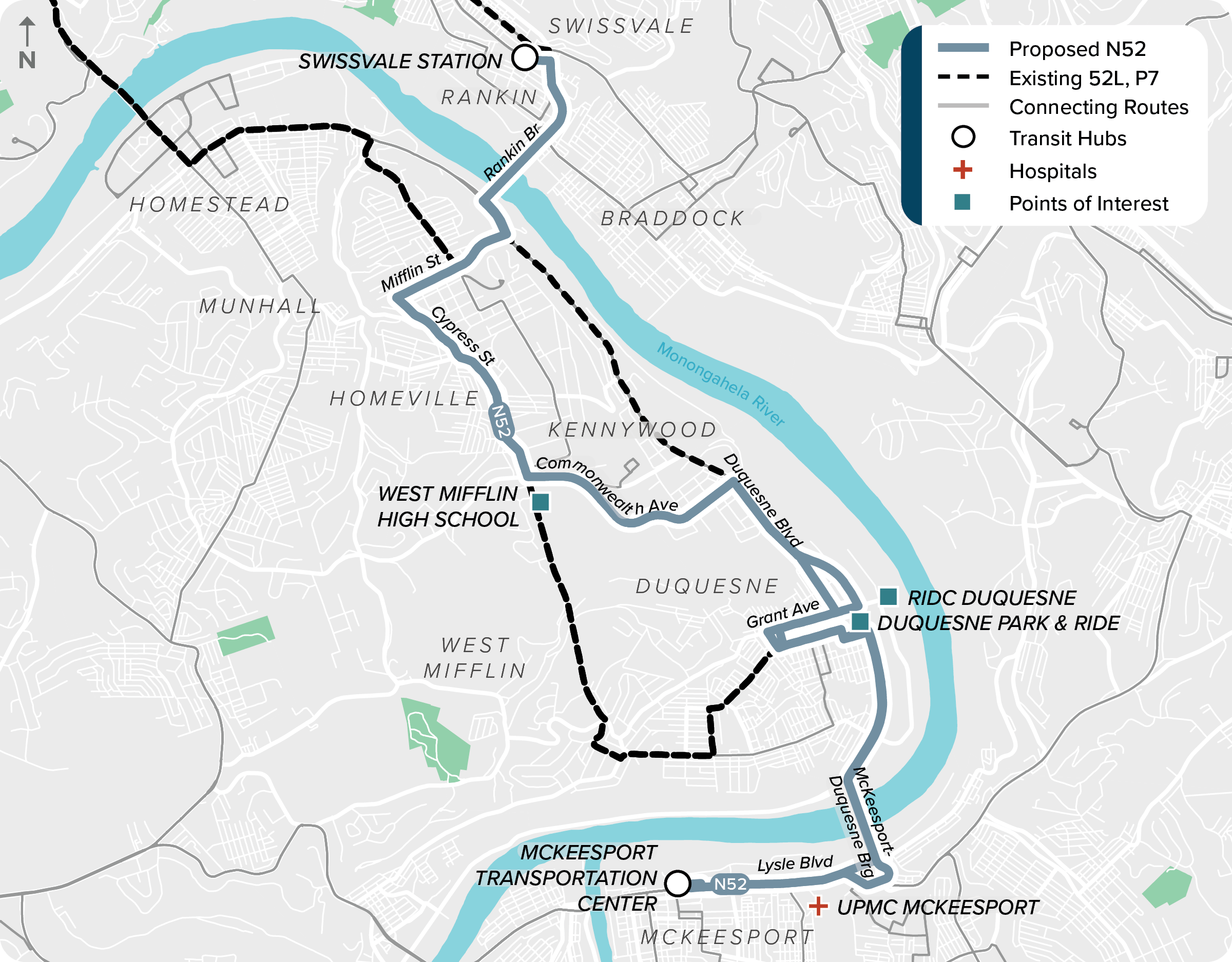 Proposed (N52): Map of proposed modified N52 route
