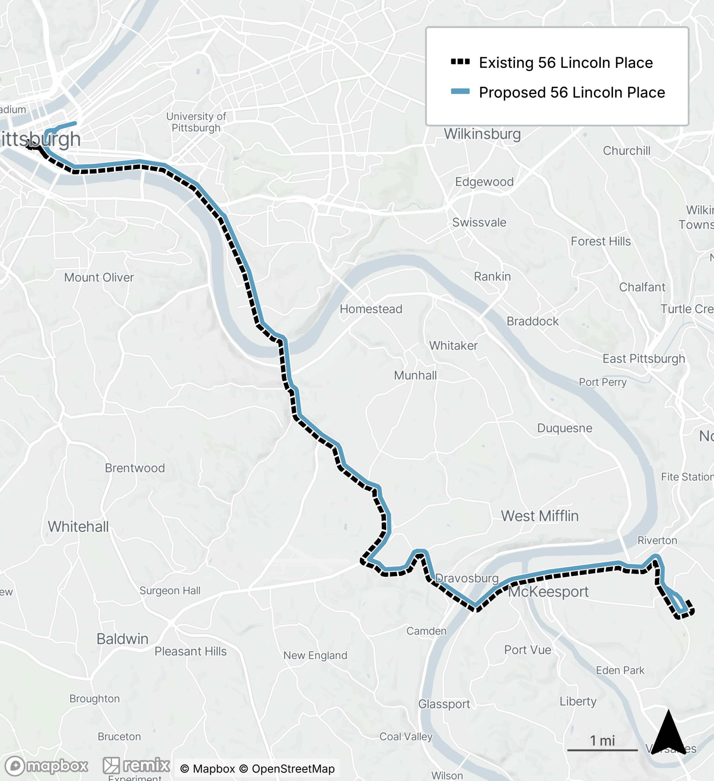 Map of the proposed bus line refresh route 56