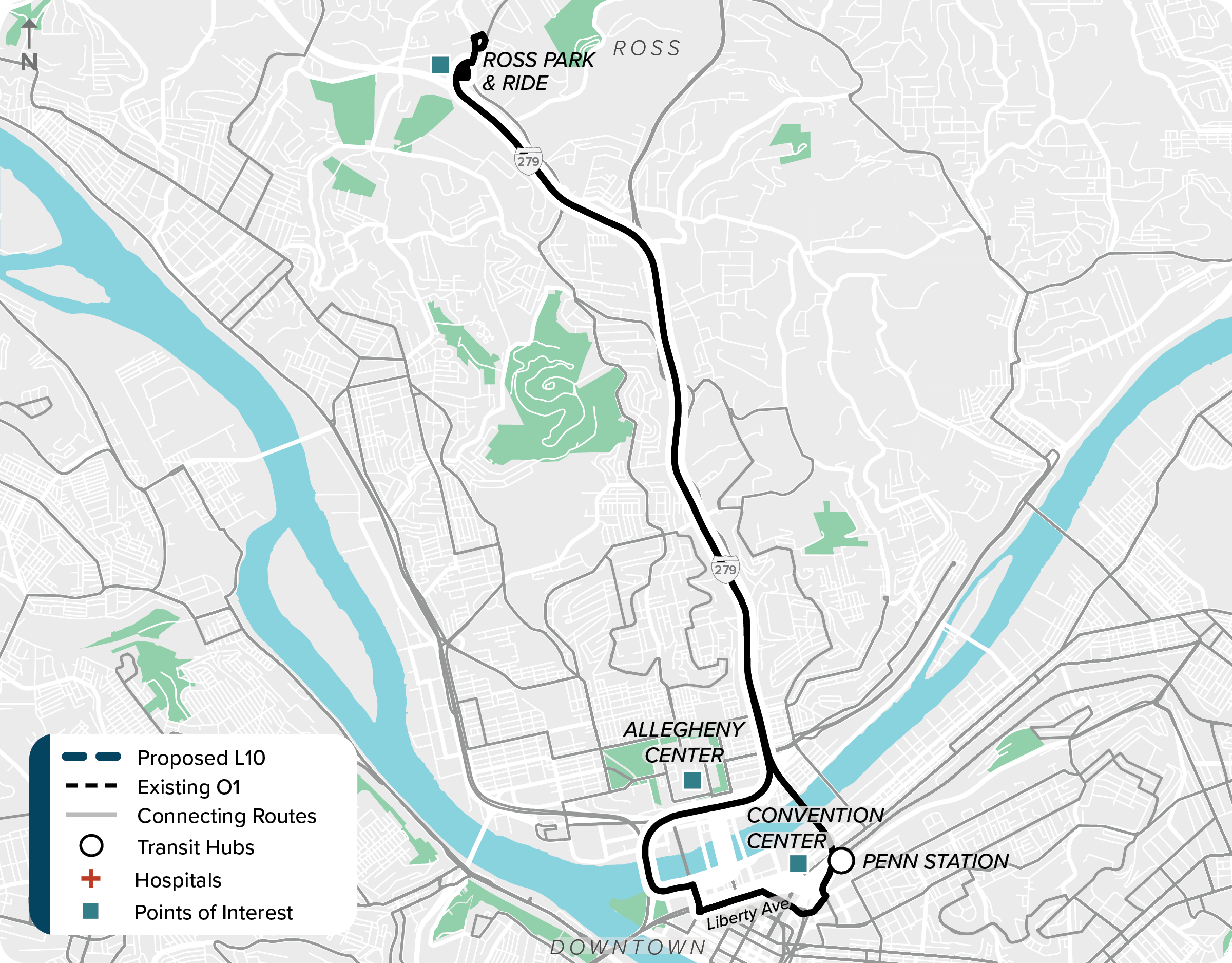Existing (O1): Map of current route O1