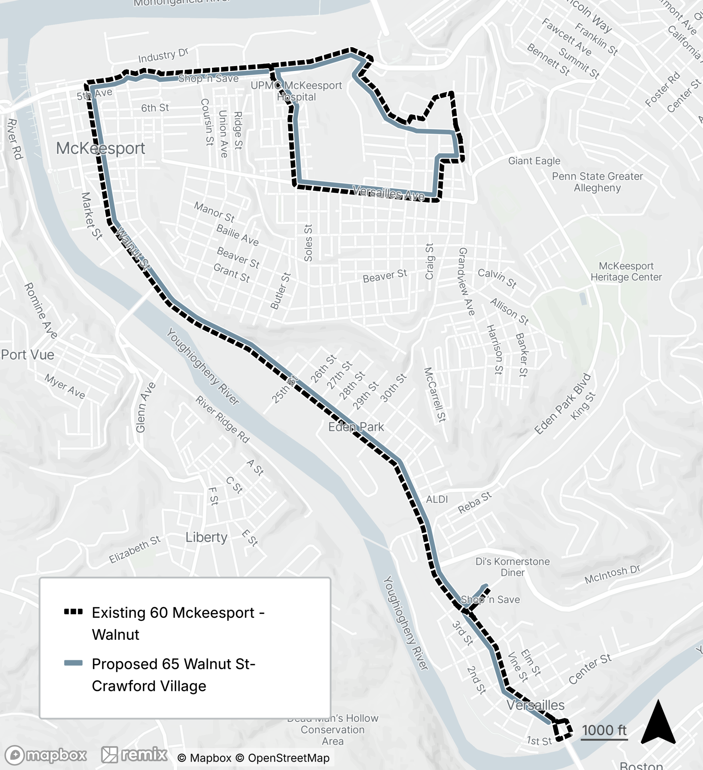 Map of the proposed bus line refresh route 65