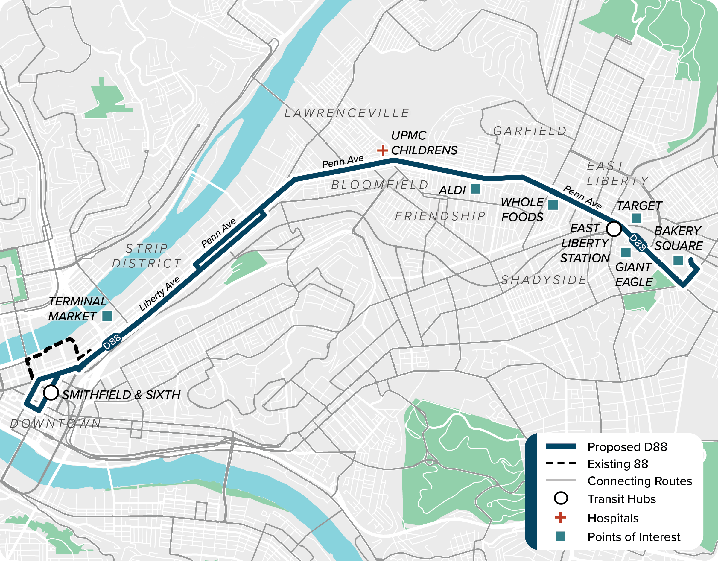 Proposed (D88): Map of proposed modified D88 route