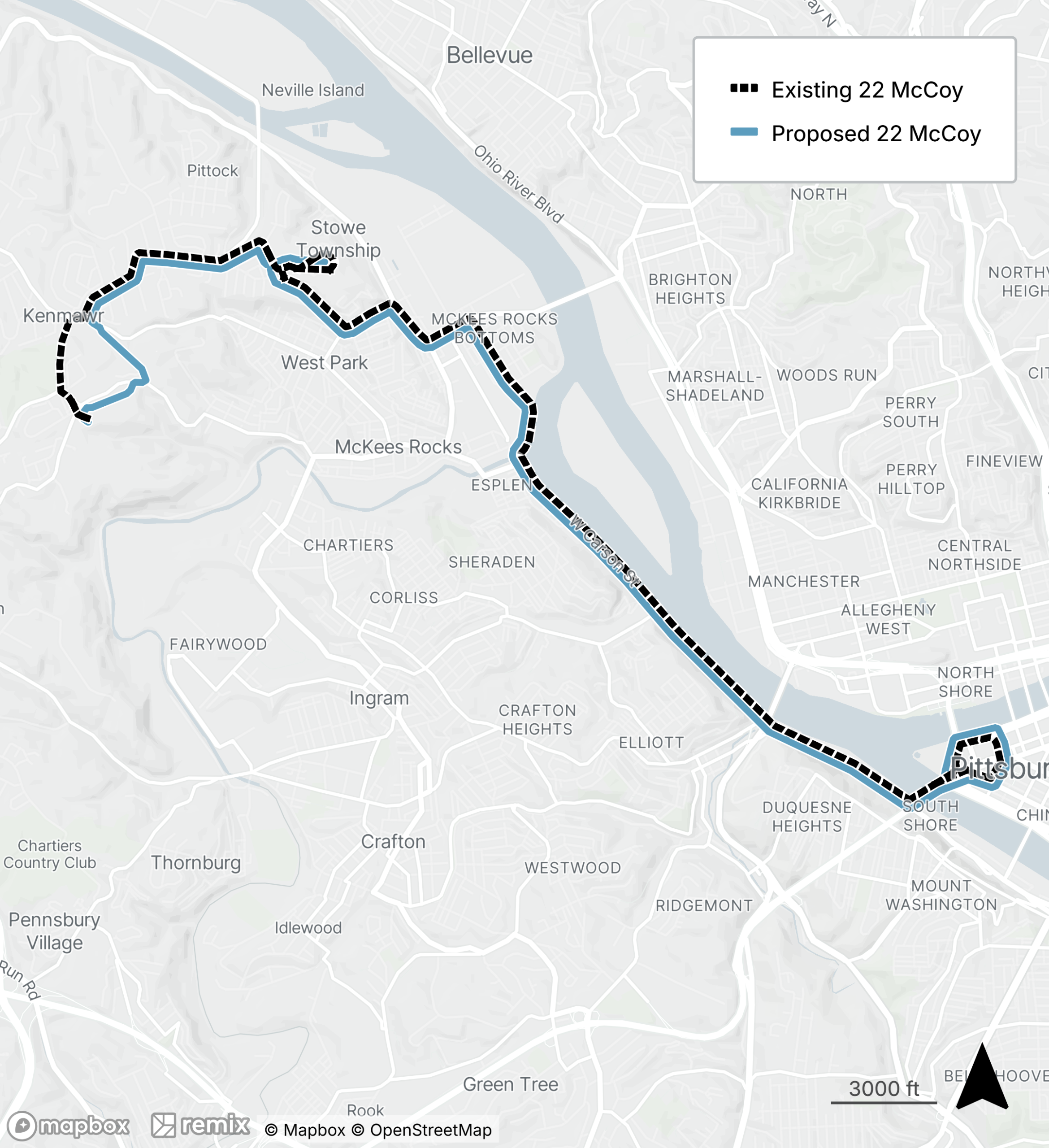 map of proposed bus line refresh route 22