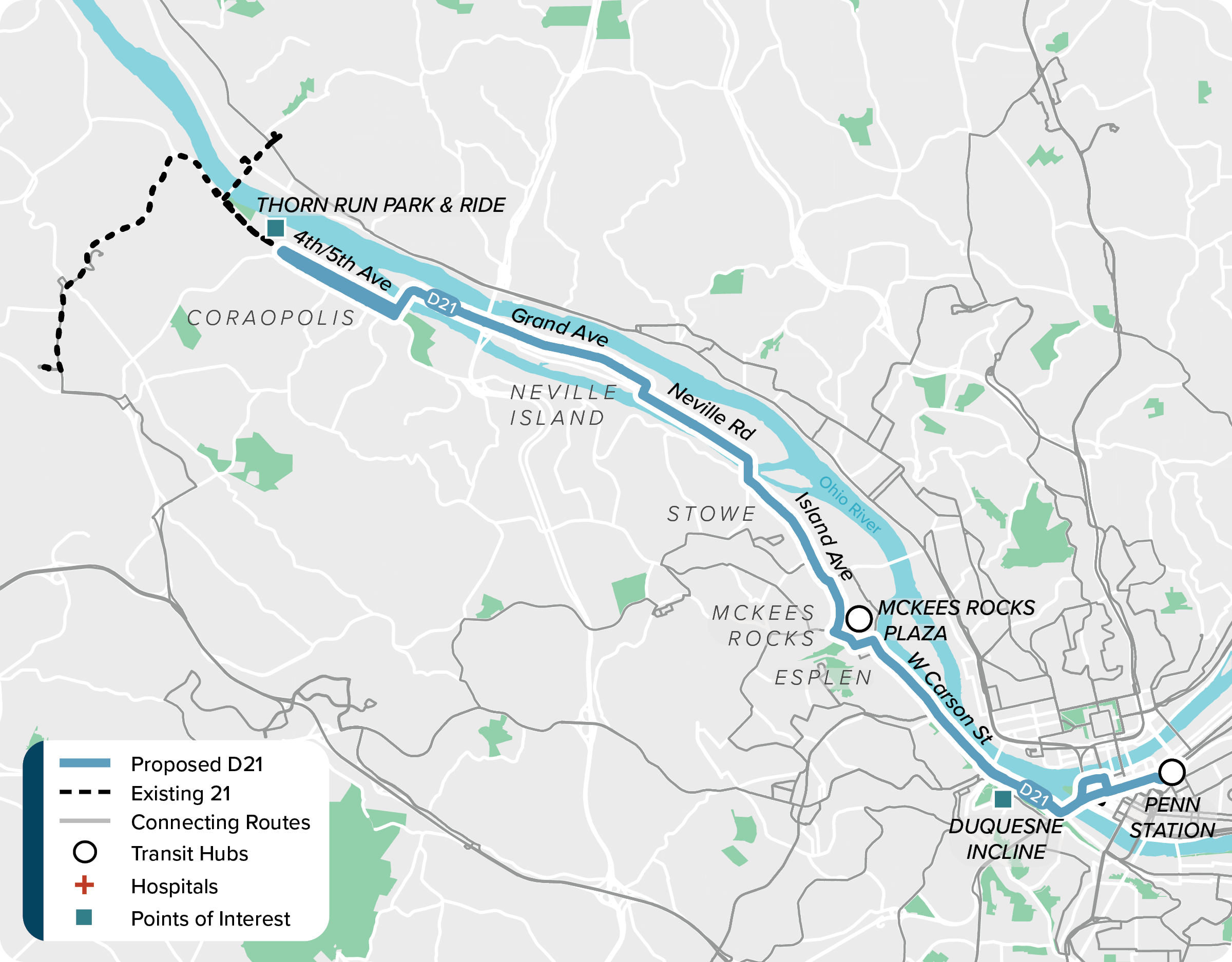 Proposed (D21): Map of proposed modified D21 route