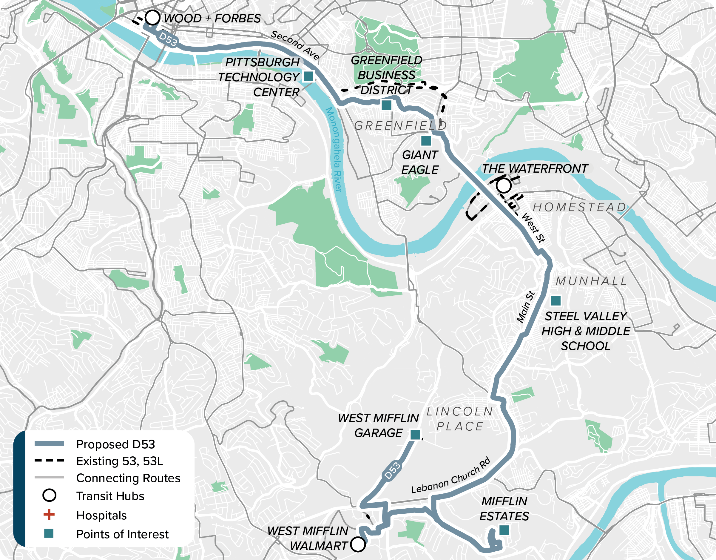 Proposed (D53): Map of proposed modified D53 route