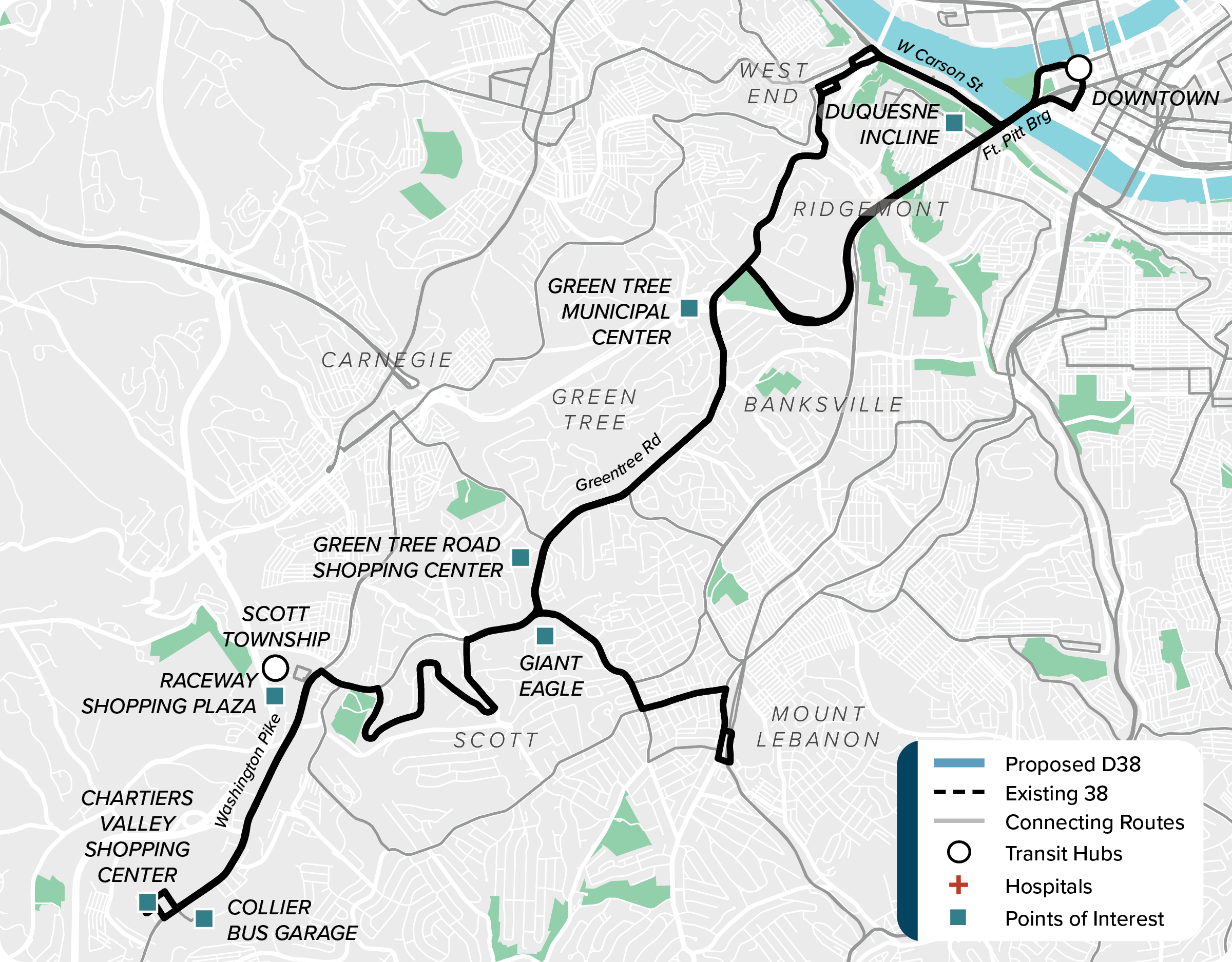 Existing (38): Map of current route 38