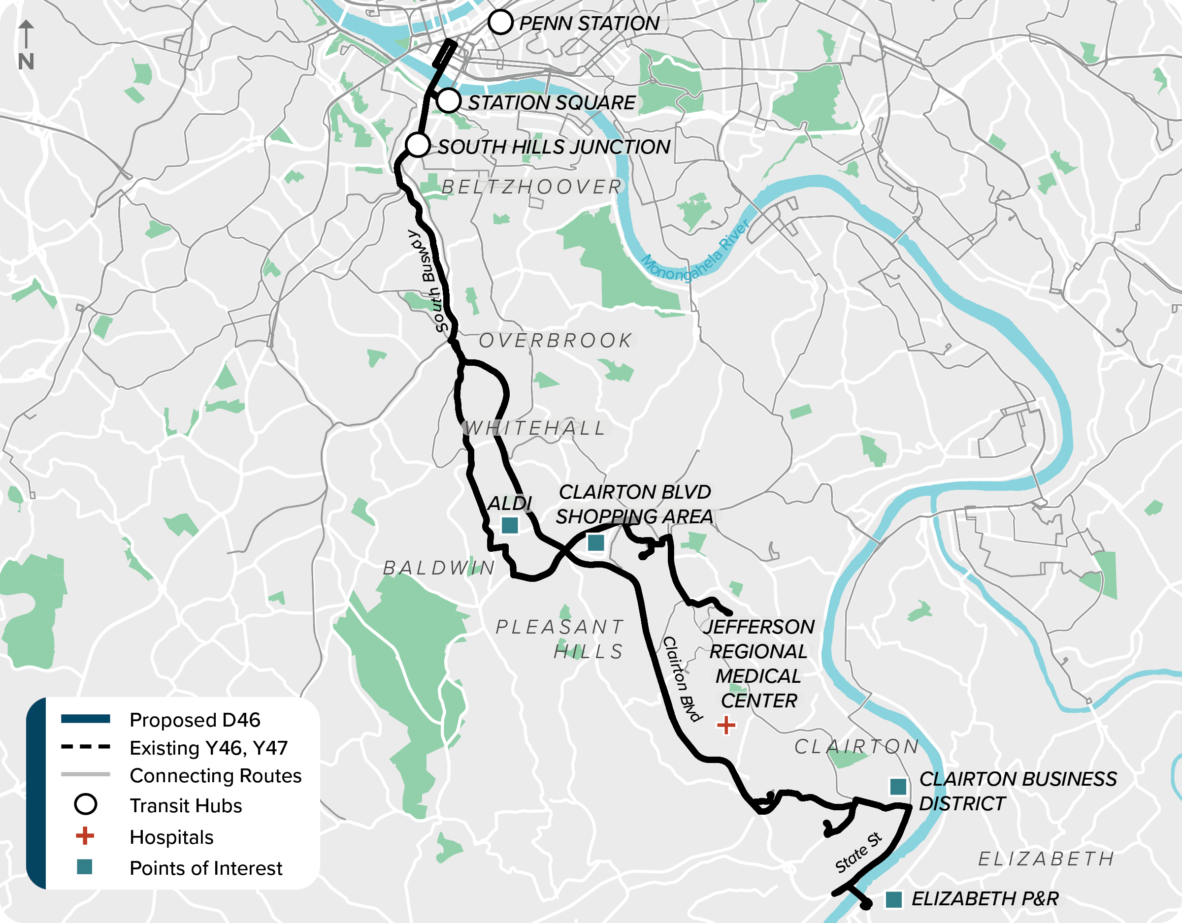 Existing (Y46 & Y47): Map of current routes Y46 & Y47