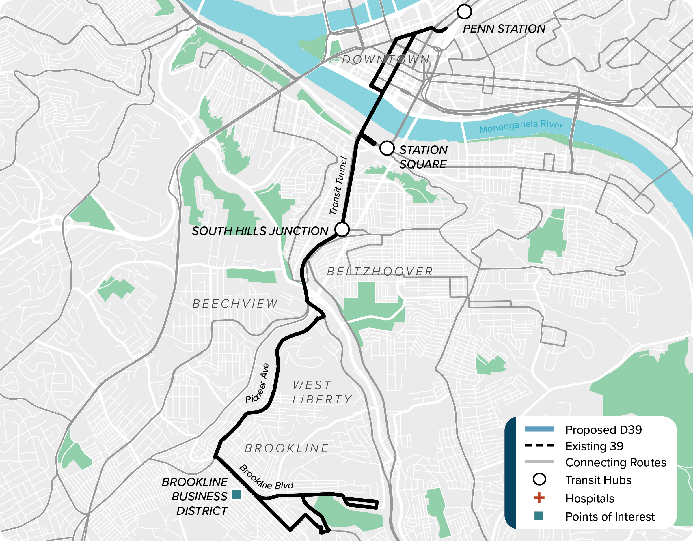 Existing (39): Map of current route 39