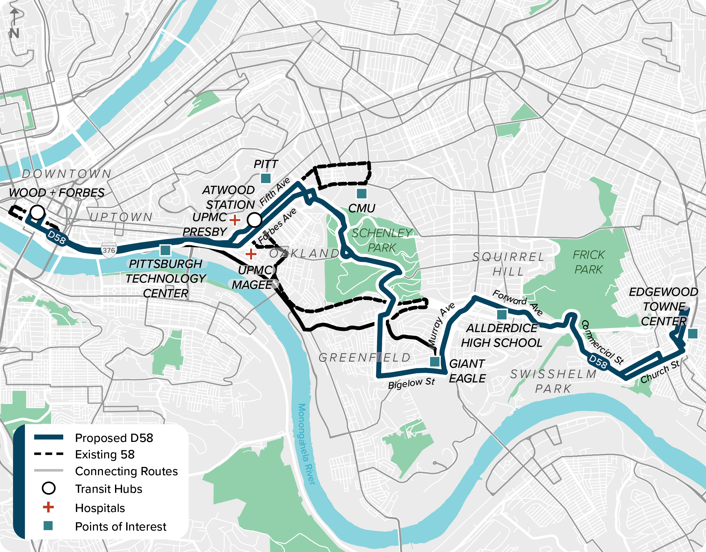Proposed (D58): Map of proposed modified D58 route