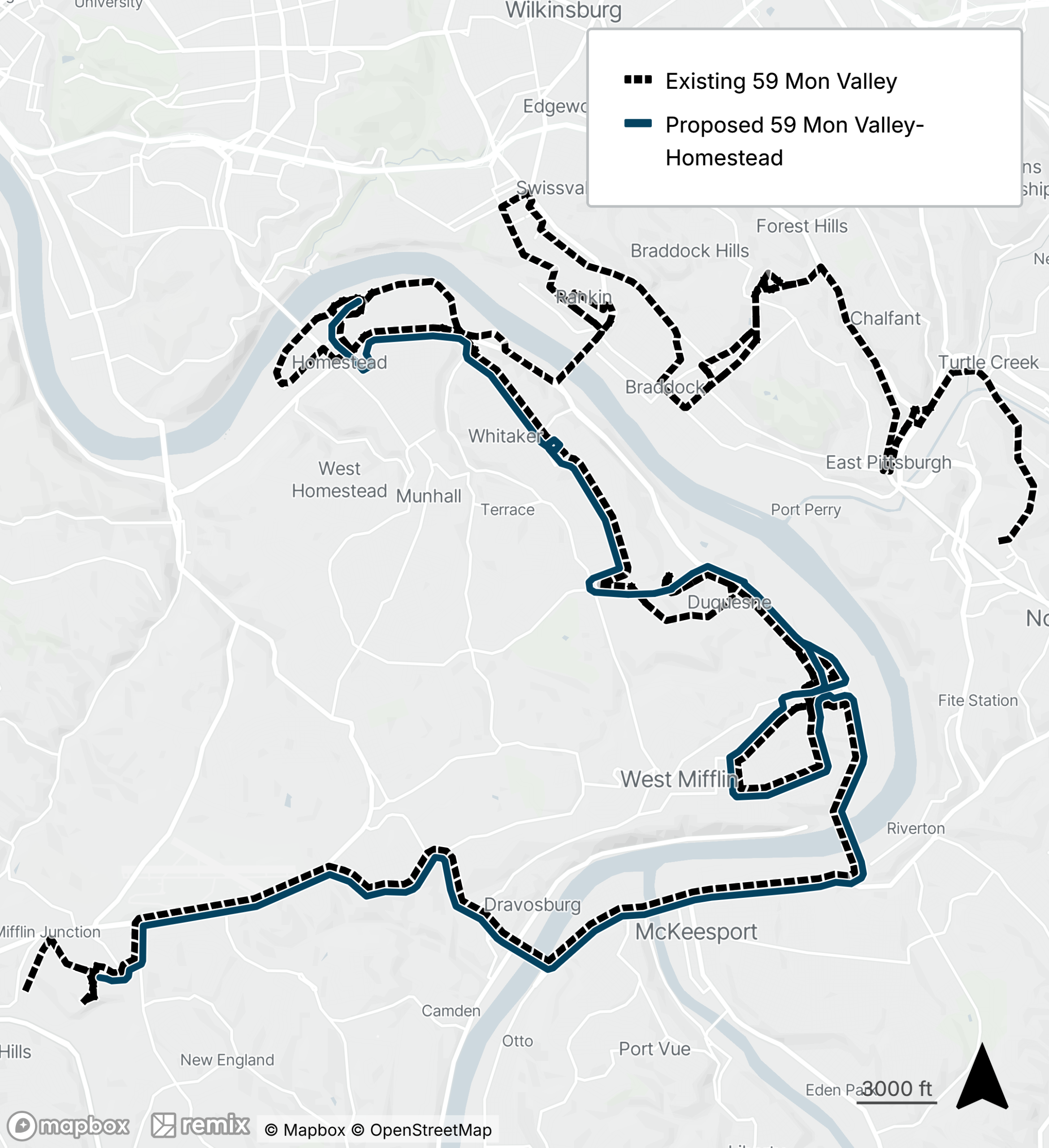 Map of the proposed bus line refresh route 59